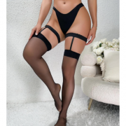 Fantezi Kadın Siyah Dantel Bacak Bantlı String Jartiyer Çorap Takımı TG270046