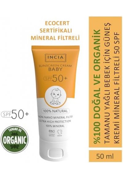 %100 Doğal Bebek Güneş Kremi Leke Karşıtı Mineral Filtreli Yüksek Koruma SPF50 UVA UVB 50 ml
