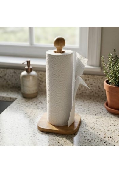 %100 Doğal Bambu Kare Kağıt Havluluk - Minimalist Dik Ahşap Havlu Standı (12x28 cm, 1 Adet)