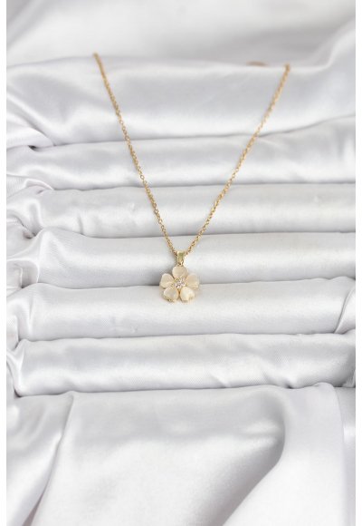 316L Çelik Zincir Gold Renk Yonca Model Kadın Kolye