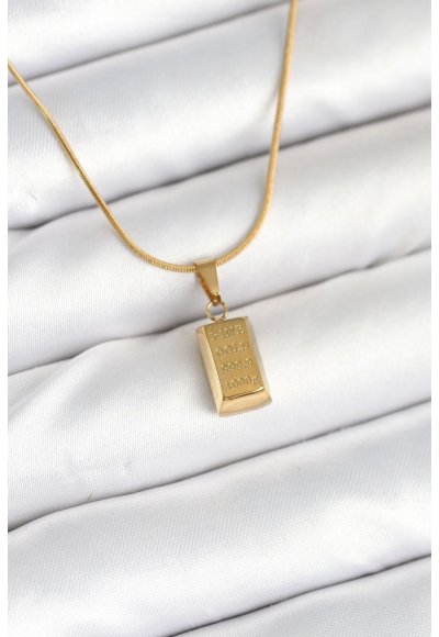316L Çelik Gold Renk Mini Külçe Altın Model Kolye