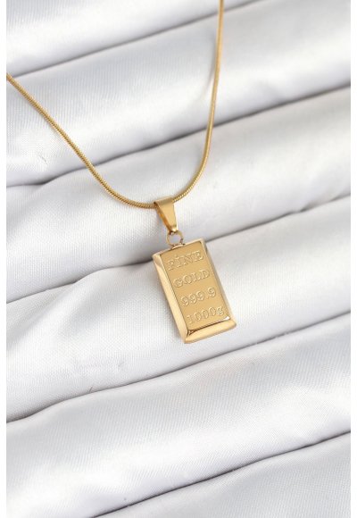 316L Çelik Gold Renk Külçe Altın Model Kolye