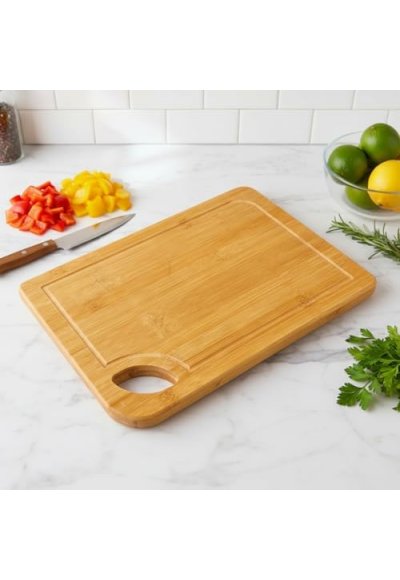%100 Doğal Bambu Kesme Tahtası ve Kesme Panosu - 34x24 cm Yıkanabilir Dikdörtgen Doğrama Tahtası