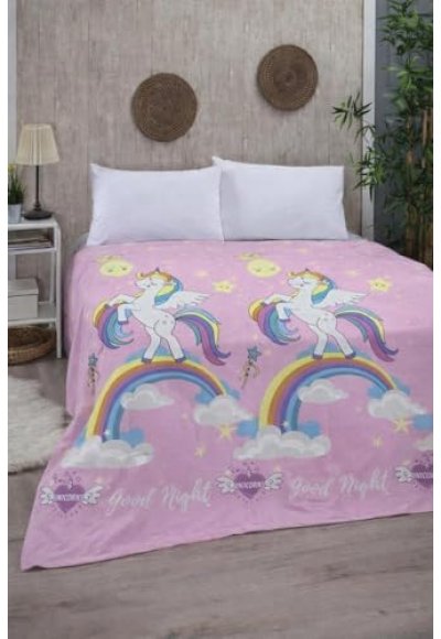Unicorn Tek Kişilik Pike 170x230 cm - Çocuk ve Genç Odaları İçin, Renkli Gökkuşağı Desenli