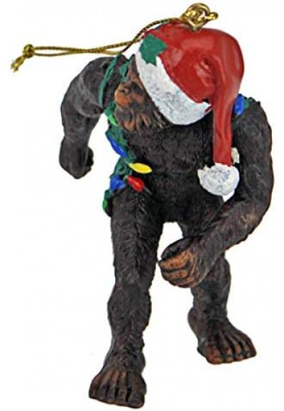 Design Toscano Bigfoot, Noel Yeti Sabta'nın Şapkalı Komik Noel Ağacı Dekorasyonu, Poliresin, Tam Renkli, 7,5 cm