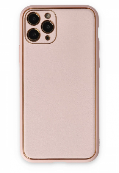 Apple İphone 11 Pro Max Kılıf Coco Deri Silikon Kapak - Pudra