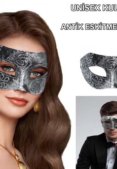 Gümüş Renk Antik Tarz Balo Maskesi