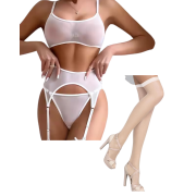 Fantezi Beyaz Transparan Tül Jartiyer Takımı TG273262