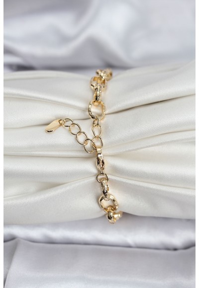 Tegan 14K Gold Renk Kaplama Lazerli Zincir Model CM Kadın Bileklik TG27BB8120