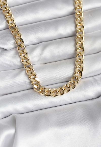 Tegan 14K Gold Renk Kaplama Kalın Zincir Model CM Kadın Kolye TG27BKO10731