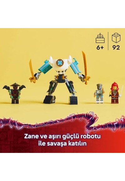 Zane’in Savaş Zırhı Mech’i 71827-6 Yaş ve Üzeri Çocuklar için 3 Minifigürlü Yaratıcı Oyuncak Yapım Seti, Doğum Günü Hediyesi (92 Parça)
