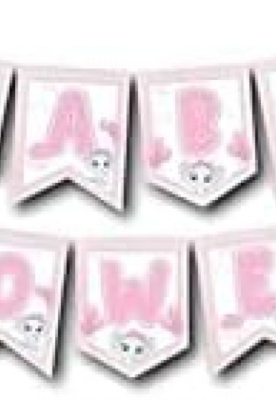 Zikzak Banner Baby Shower Pembe Fil