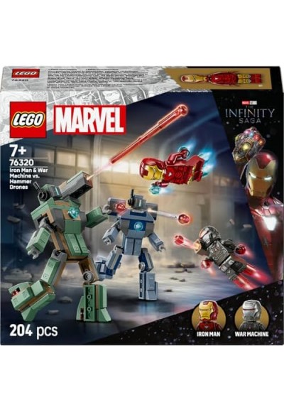 ǀ Iron Man ve War Machine, Hammer İnsansız Hava Araçlarına Karşı 76320-7 Yaş ve Üzeri Süper Kahraman Seven Çocuklar için Yaratıcı Oyuncak Yapım Seti, Harika Hediye Fikri (204 Parça)